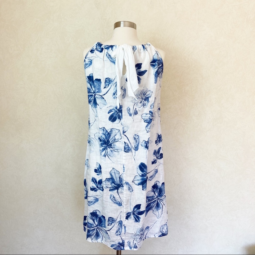 Bellambra Sleeveless Floral Print 100% Linen Dress Blue White Size S NWT - Picture 6 of 12
